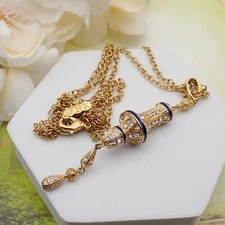 Vtg JBK Camrose & Kross Secret Oil Enamel Rhinestone Dangle Pendant 30" Necklace