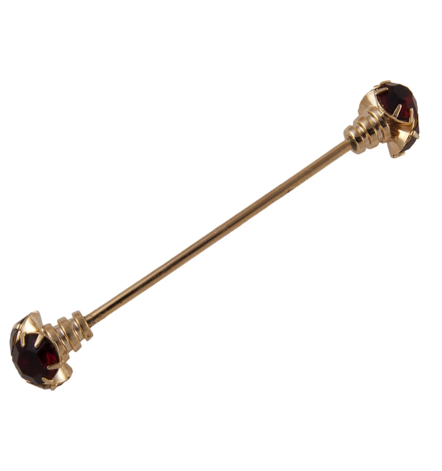 Pin de barra de cuello para hombre tono dorado rojo oscuro 6 piedras estrás 2 5/8" Foto 2 de 3