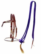 Showman Leather Futurity Knot Headstall w/ Purple Rawhide Braided Bosal & Reins!