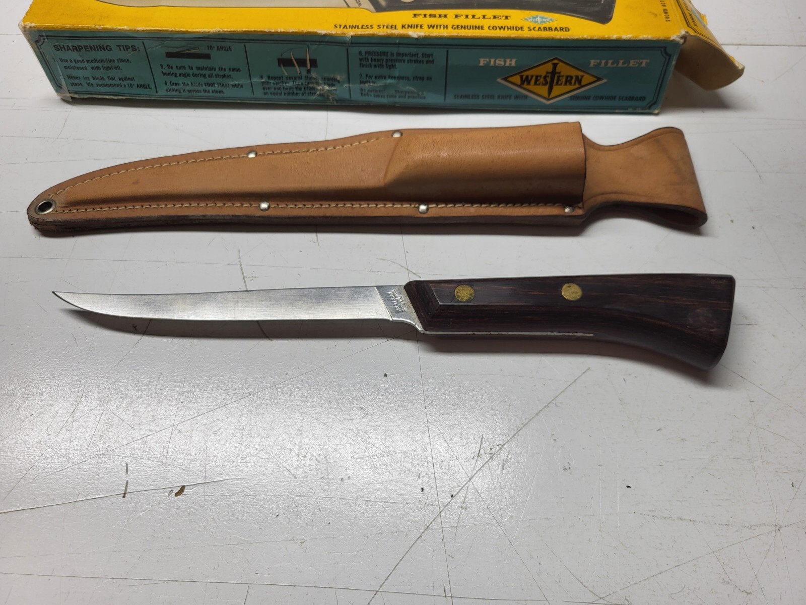 VINTAGE WESTERN USA W766 STAINLESS FIXED FILLET FISH HUNTER KNIFE w