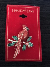 Macy's Holiday Lane Red Cardinal Enamel Pin / Brooch NEW