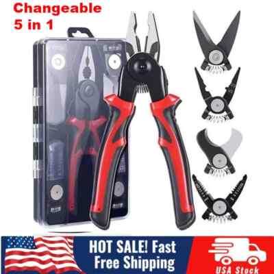 5 in 1 Multifunctional Plier Set with 5 Interchangeable Tool Heads - Wire Stripp