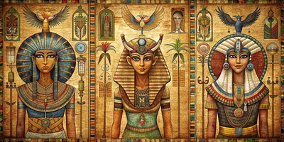 Ancient Egyptian Papyrus 2 set of 3 art triptych canvas / poster Wall Art Decor