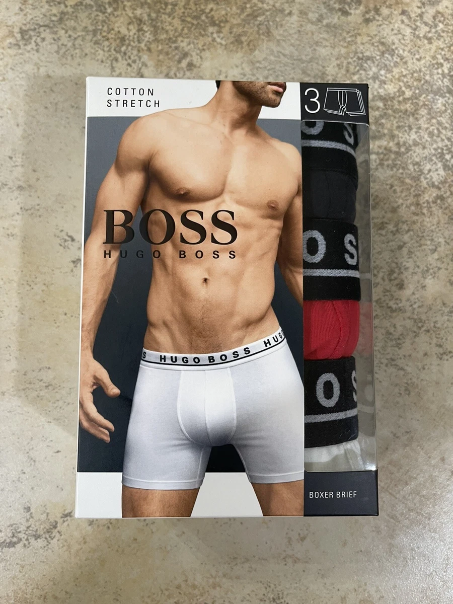 BOSS - Three-pack of stretch-cotton boxer briefs with logos