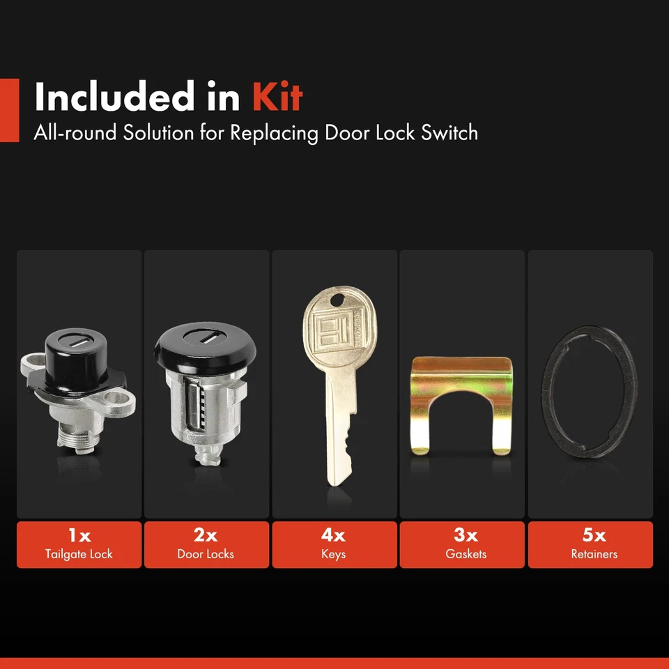 3 peças portas dianteiras esquerda e direita e conjunto de cilindros de trava de escotilha para Chevy Camaro 93-02 - Imagem 4 de 4