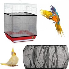 Adjustable Bird Cage Seed Catcher Net Cover Elastic Band Mesh Black