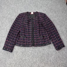 Oscar de la Renta Tweed Jacket Womens 10 Black Pink Boucle Satin Trim FA053332