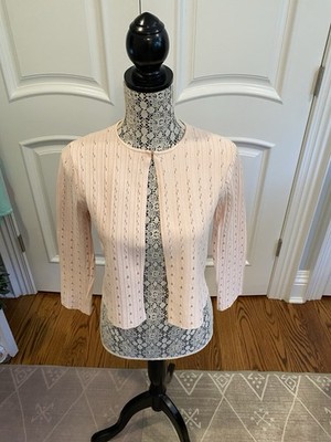 Ted Baker Pink Cardigan W/ Copper Stitching Size 1 EEUC Women's 3/4 Sleeve Knit