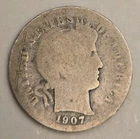 1907 Barber Silver Dime 10C - Philadelphia Mint