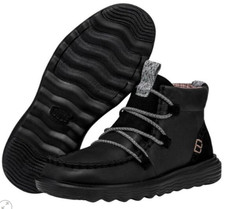 BRAND NEW NWT Women's Size 8 M HEY DUDE Reyes Boot Bootie Leather Black/Black