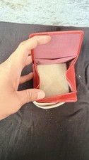 Men’s Red Leather Bifold Wallet with Strap Accent Folding Design No Pattern