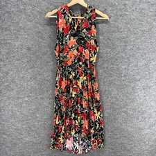 Unbranded Dress Women M Medium Black Floral Sheath Midi V-Neck Zipper Lined