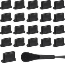 20 PCS USB C Dust Plug, Black Silicone Type C anti Dust Plugs with Cleaning Brus