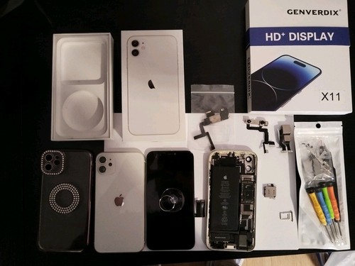 Apple iPhone 11 A2221 - 64GB - Weiß Ohne Simlock Kompletter Repairsatz Defekt.