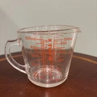 Vtg PYREX Red Lettering 2 Cup Glass Measuring Cup 16 Oz 500 ml D Handle 516 Pint