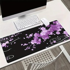 40 90cm Oversized Gaming Mouse Pad, Purple Cherry Black Mouse Pad, Keyboard Gami
