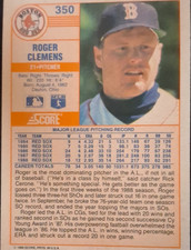 Score 1989 Score Roger Clemens #350 Boston Red Sox Base Set Baseball Card
