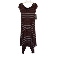 Signature by Robbie Bee Brown Striped Handkerchief Hem Dress Midi 10 New Boho