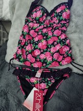 WOMENS  2chillies new beautiful tankini set top size 8  & 6  bottoms bnwt