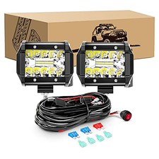 2PCS 60W 4 Inch Triple Row LED Pods Flood Light 2Pcs LED Pods Wiring Harness