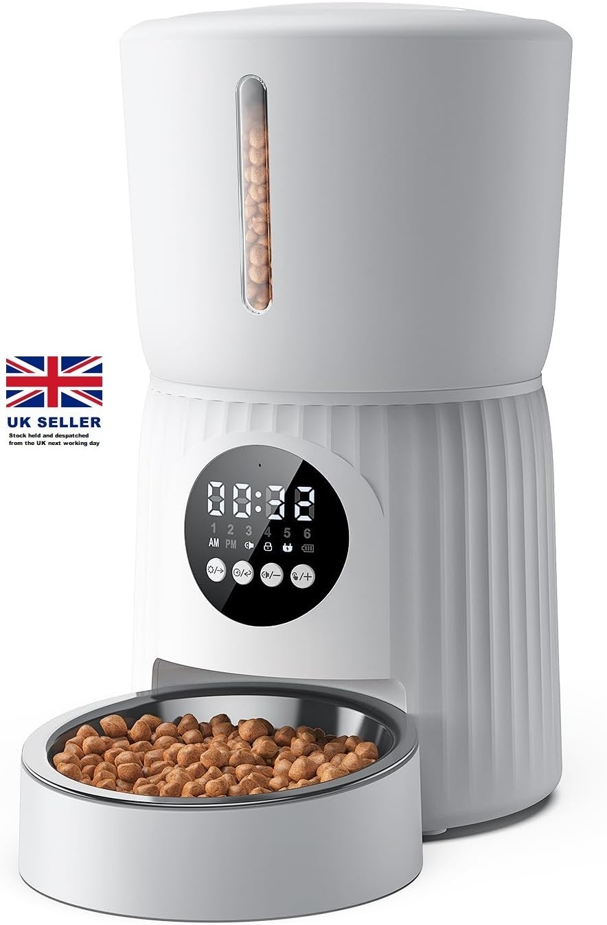 Automatic Cat Feeder  4L Cat Feeder with Timer up to 6 Meals , Voice Recording