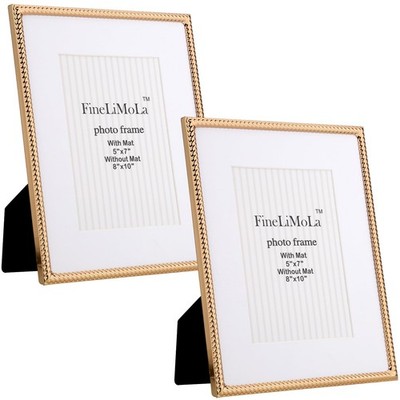 8x10'' Gold Rope Design Metal Picture Frames With Acid Mat for 5x7'' 2 Pack, ...