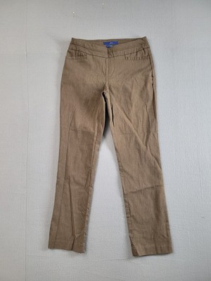 APT 9 Women Dress Pant 4P Tan Flat Front Coin Pocket Modern Fit Pull On Stretch