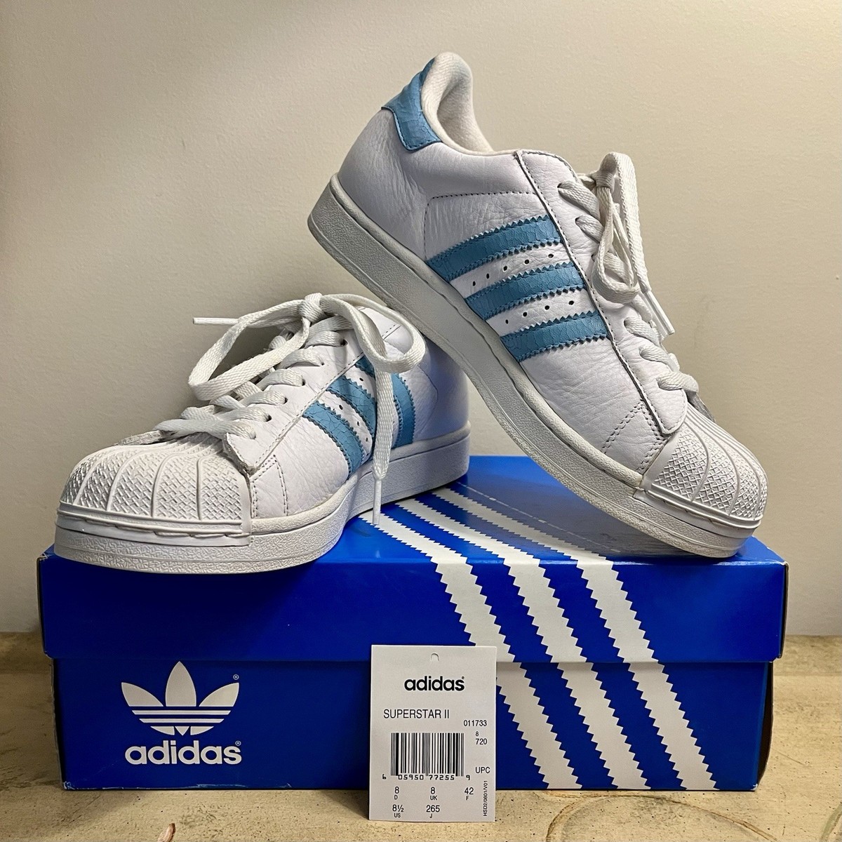 Vtg Adidas Superstar ll 2002 Y2K Shoes-8.5 White-Blue-Silver 