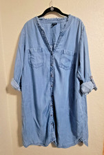 J. Jill Tencel Chambray Shirt Dress Petite XL Denim Blue Roll Sleeves Pockets