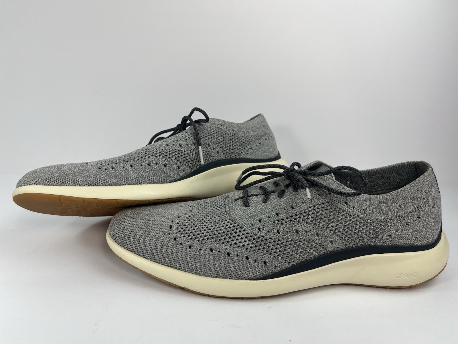 SAOLA Scarpe Oxford Cole Haan Grand Troy da uomo taglia 12 grigie in maglia alare C33769