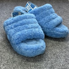 UGG FLUFF YEAH SLIDE WOMEN SANDAL NEON BLUE US 6 /UK 5 /EU 38 White Strap Back
