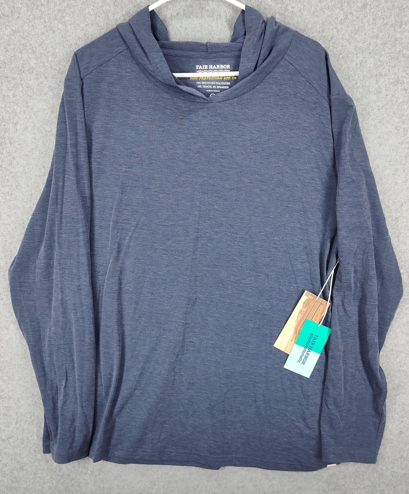 Fair Harbor Seabreeze Hoodie Mens 2XL Blue UPF 50 Sun Shirt Recycled Stretch NWT