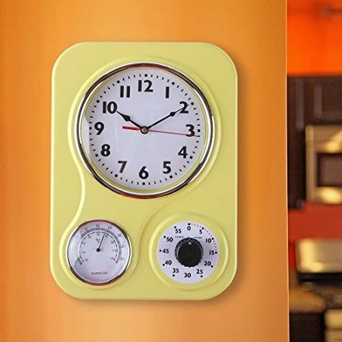 Retro Kitchen Wall Clock with Timer and Thermometer Easy Mount Battery Powered - Image 3 of 4