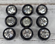  9 Vintage MCM Black Rhinestone Plastic Buttons
