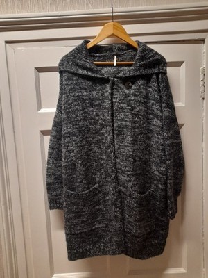 Damen Strickjacke Free People schwarz & grau mit Kapuze Größe XS 