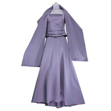 Vintage Mori Lee Purple Satin Formal Maxi Dress Sz 11/12 3pc Bustier Skirt Shawl