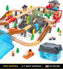 100-Piece Wooden Train Set with Double-Sided Tracks for Toddlers 3 