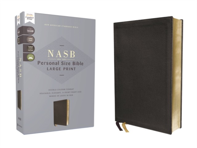NASB, Personal Size Bible, Large Print, Genuine Leather, Calfskin, Black, Red - Image 4