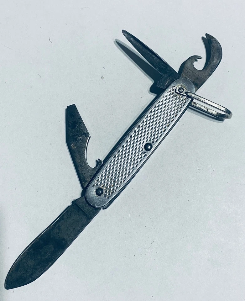 Navaja de Bolsillo Militar de Estados Unidos de Colección Abridor de Latas Awl Diamante Moleteado Escalas Ejército Foto 2 de 4