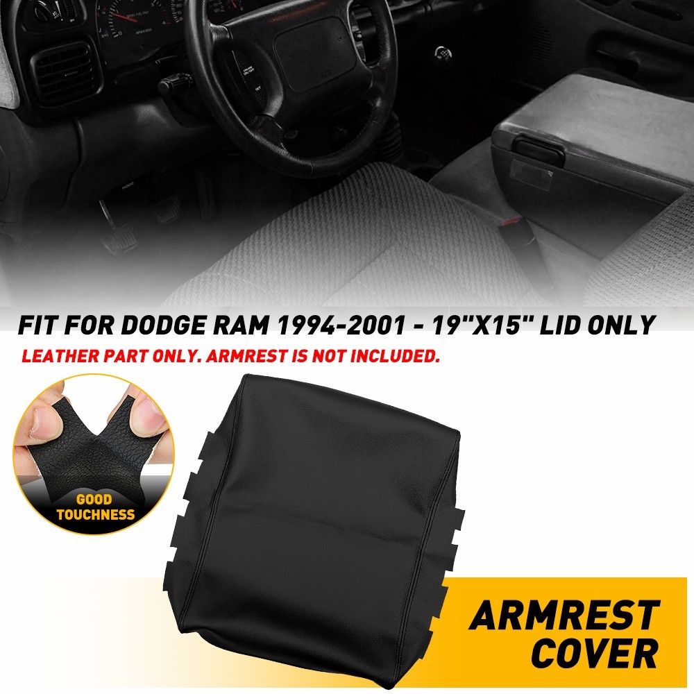 Center Console Lid Armrest Leather Cover Skin Black Fits For Dodge Ram 1994-2001
