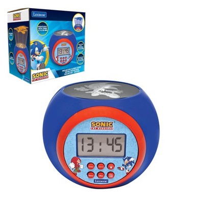 LEXIBOOK, Sonic The Hedgehog, Projector alarm clock with snooze function, night 