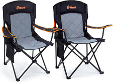2 PACK OVERSIZED PADDED CAMPING CHAIR, 350LB HEAVY DUTY QUAD FOLD CHAIR WITH ARM