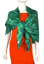 Ungaro Auth 100% Silk XL Floral Print Green Scarf Wrap Shawl 43" x 49" Runway