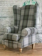 Queen Anne Arm Chair Ex Tall High Back  Balmoral Oxford Blue Light Leg w/stool