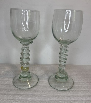 Twisted Clear Light Green Tint Glass Vintage Wine Goblets x2 Read Description