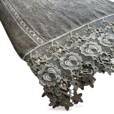 Large Rectangle Scarf or Wrap Elegant Blue Lace Trimmed Dainty Size 80” x 27”