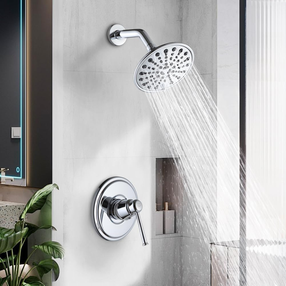 Shower Faucet Set Chrome Bathroom Rain Shower Head System Wall Mounted Shower...