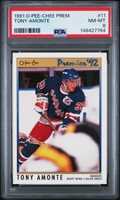 1991-92 O-Pee-Chee Premier #11 Tony Amonte Rookie Card PSA 8 NM-MT Rangers RC. rookie card picture