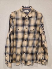 The Normal Brand Men’s Flannel Shirt Size L Beige Navy Plaid Button Front...
