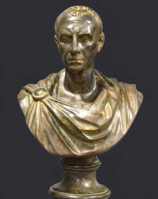 Julius Caesar Bust Bronze Patina Roman Sculpture Marble Statue Imperial Decor US
